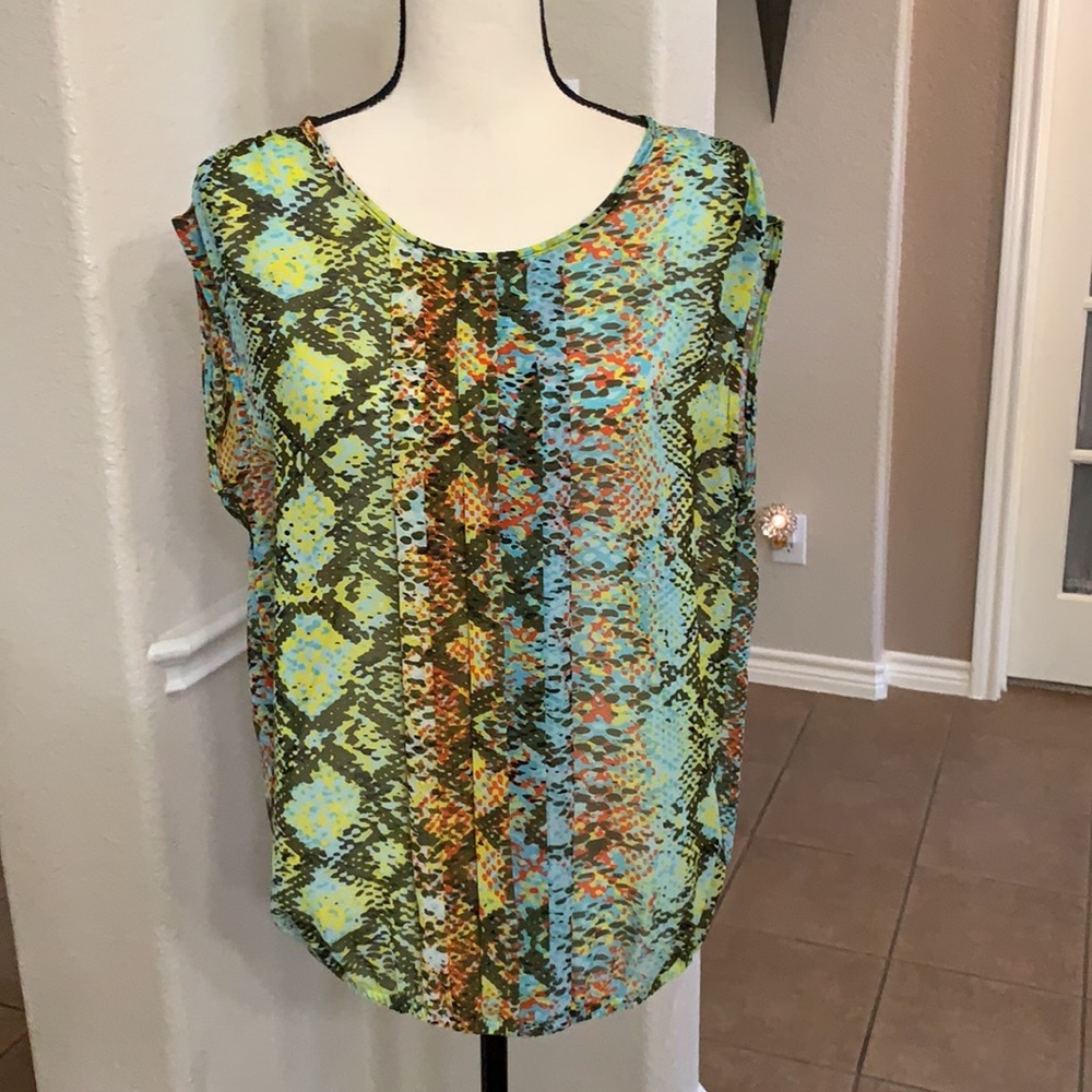 Kut from the Kloth blue, orange & yellow snakeskin print top S